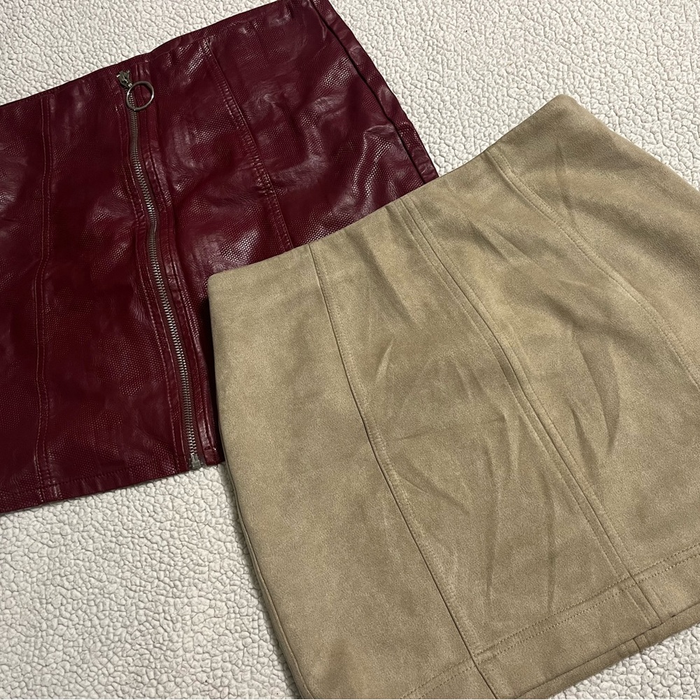 Skirt Set - shinestar faux leather size M front zipper and faux suede size S